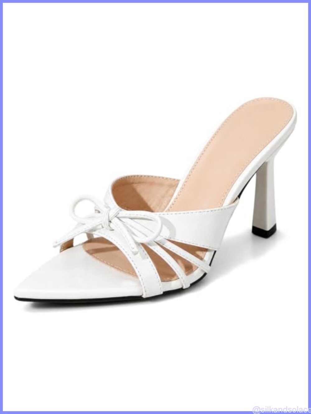 Faux Leather Bow Slide Stiletto Heels Pointed Toe Backless Dress Sandals Party